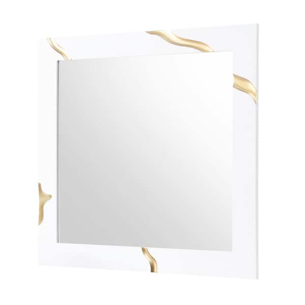 Eclipse 41 in. W x 39 in. H White Modern Wall Mirror with Gold