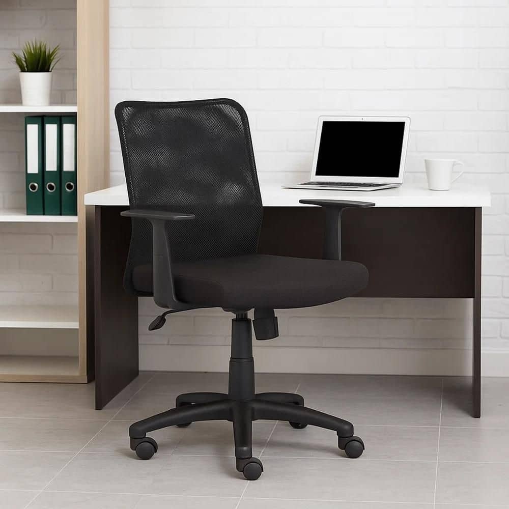 Benjara Lene Mesh Adjustable Office Task Chair in Black Arms