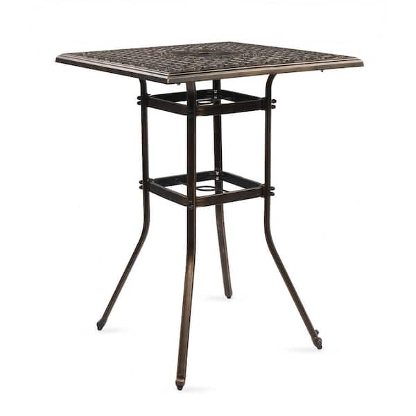 Karl home Antique Bronze Cast Aluminium Square Outdoor Side Table with Umbrella Hole