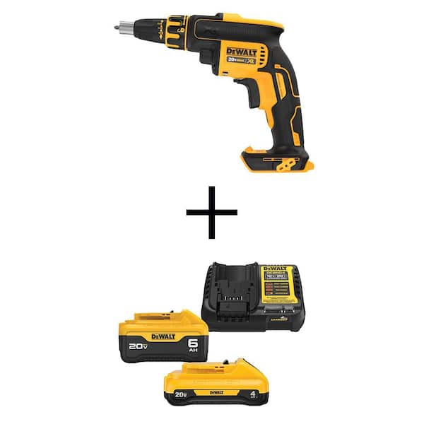 DEWALT 20V MAX XR Cordless Brushless Drywall Screw Gun with (1) 20V 6.0Ah Battery, (1) 20V 4.0Ah Battery, and Charger