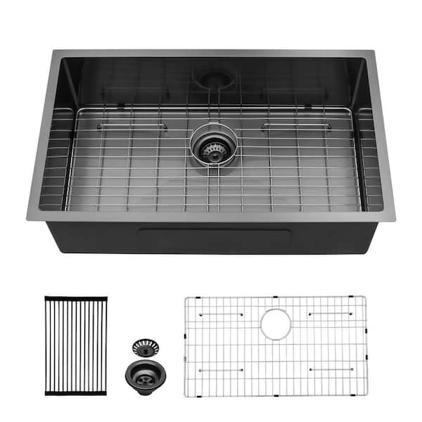 33 in. Undermount Sink Single Bowl 16-Gauge Gunmetal Black Stainless Steel Kitchen Sink with Drain Only