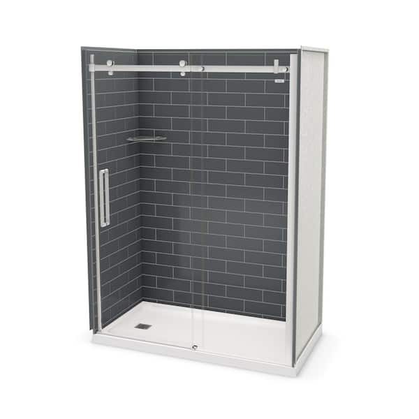 MAAX Utile Metro 32 in. x 60 in. x 83.5 in. Left Drain Alcove Shower Kit in Thunder Grey with Chrome Shower Door