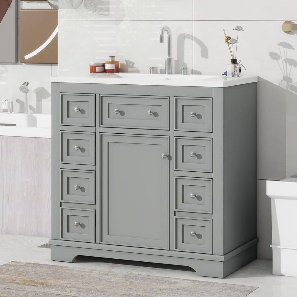 36 in. Single Sink Freestanding Gray Bath Vanity with White Ceramic Top price history on PriceWatchPro