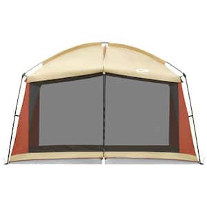 12 ft. x 10 ft. Beige Screened Mesh Net Wall Canopy Tent Screen Shelter Gazebos for Patios Outdoor Camping Activities