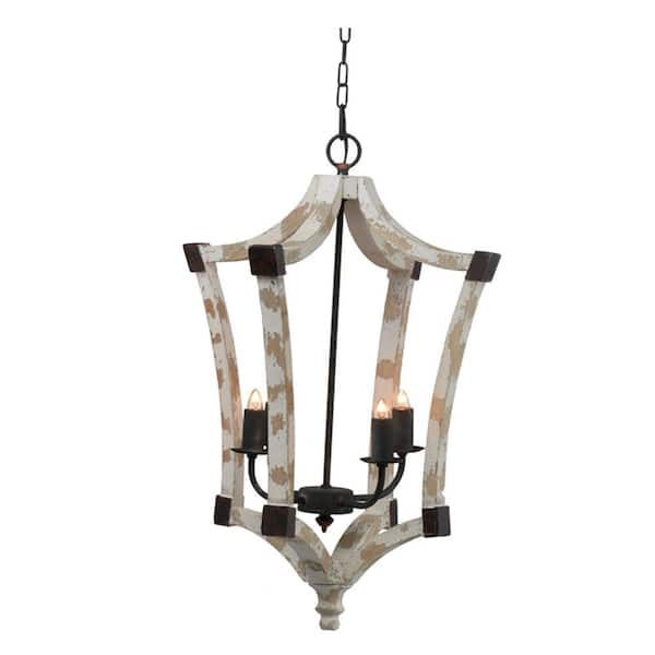 60-Watt 4-Light Cream Wood Chandelier Hanging Light Fixture for Dining Living Room No Blub E12
