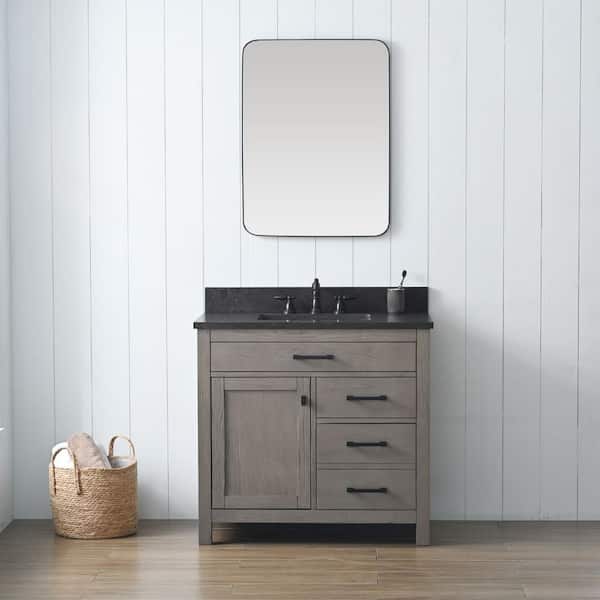 SUDIO Jasper 36 in. W x 22 in. D Bath Vanity in Textured Gray with Blue Limestone Top in Carrara White with White Sink