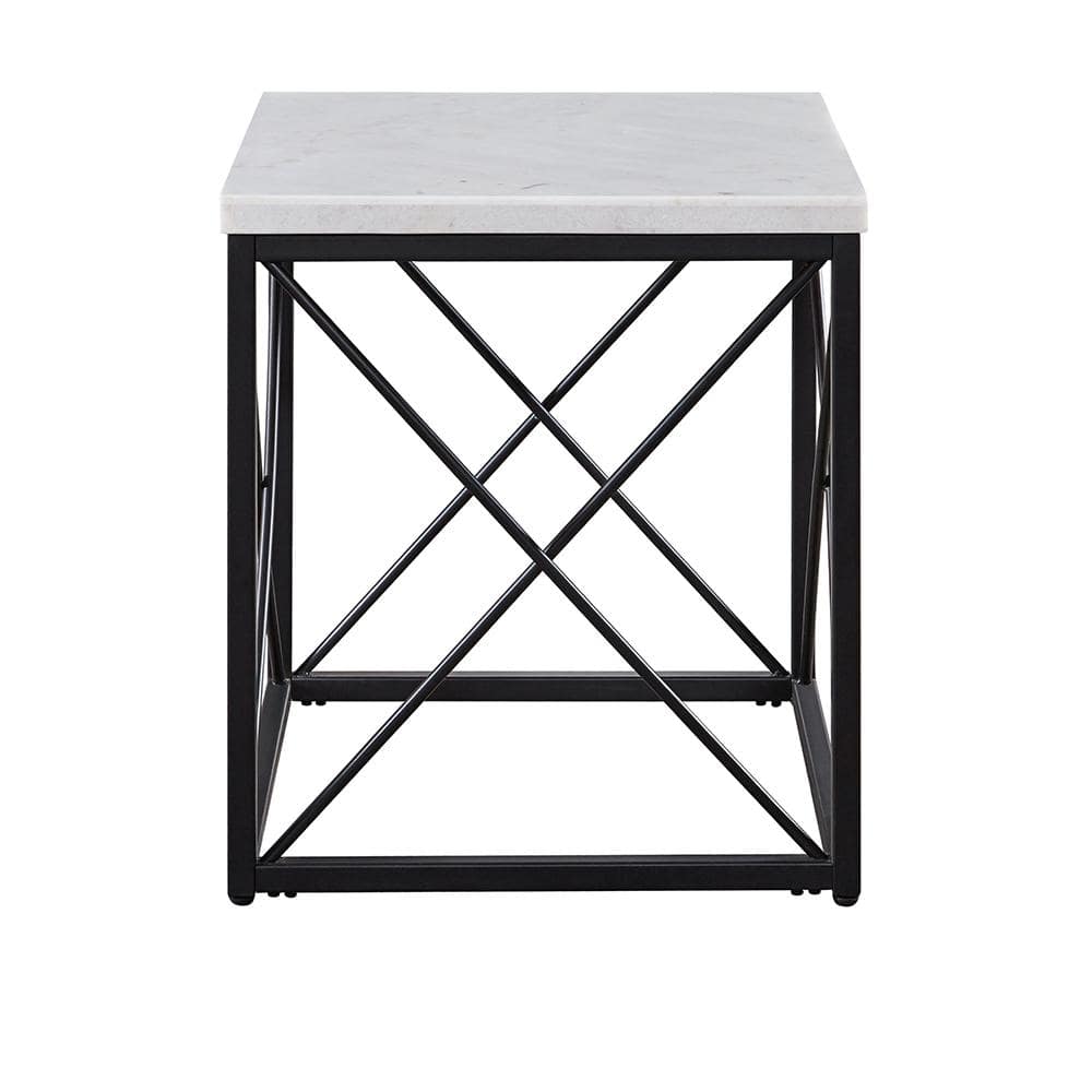Skyler 26.5'' White Marble Top Square End Table with Black Iron Base