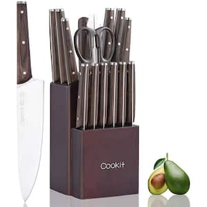 15-Piece Stainless Steel Kitchen Knife Sets with Block for Kitchen Chef Serrated Steak Knife with Manual Sharpener Knife