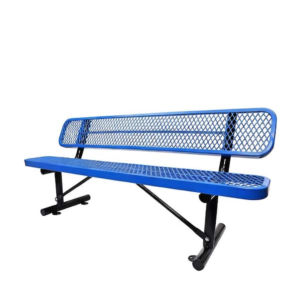 6 ft. Steel Outdoor Bench with Backrest in Blue