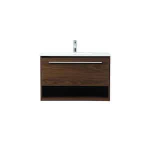 Timeless Home 30 in. W Single Bath Vanity in Walnut with Engineered Stone Vanity Top in Ivory with White Basin