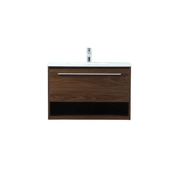 Unbranded Timeless Home 30 in. W Single Bath Vanity in Walnut with Engineered Stone Vanity Top in Ivory with White Basin