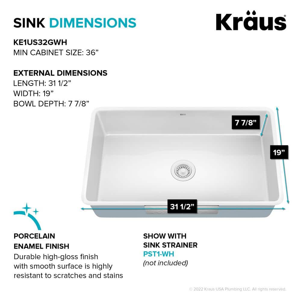 White Porcelain Enameled Steel Undermount Single Bowl Kitchen Sink