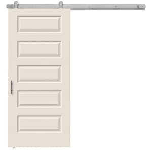 36 in. x 84 in. Rockport Primed Smooth Molded Composite MDF Barn Door with Modern Hardware Kit