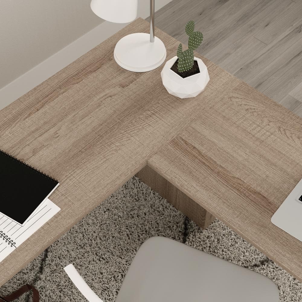 Summer Oak L-Shaped Corner Desk with Drawer and Filing Cabinet