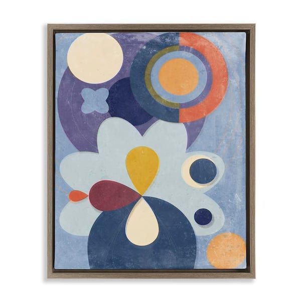 Stupell Industries Blue Retro Shapes by Victoria Barnes Brown Floater Frame Abstract Graphic Art Print 21 in. x 17 in.