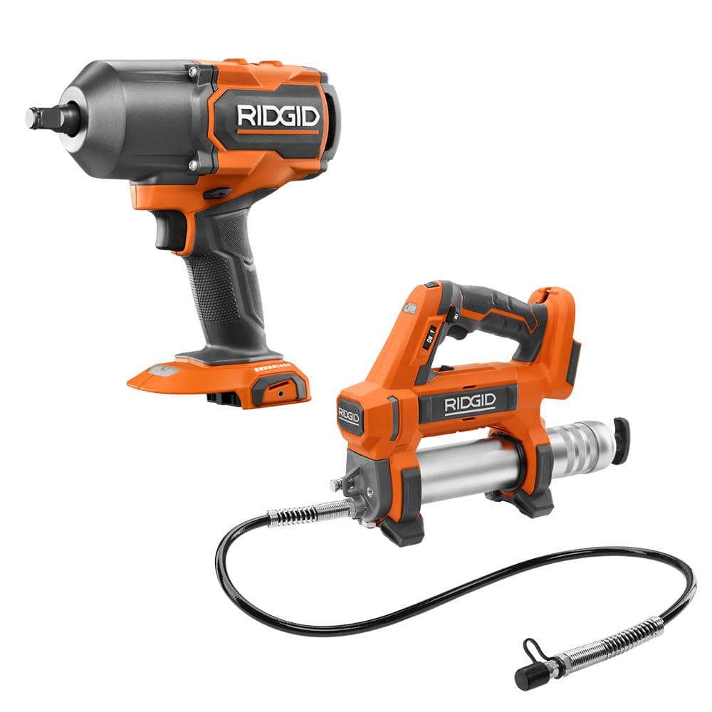 RIDGID 18V Cordless 2-Tool Combo Kit with Brushless High Torque Impact Wrench and Cordless Grease Gun (Tools Only) -  R86212R860445