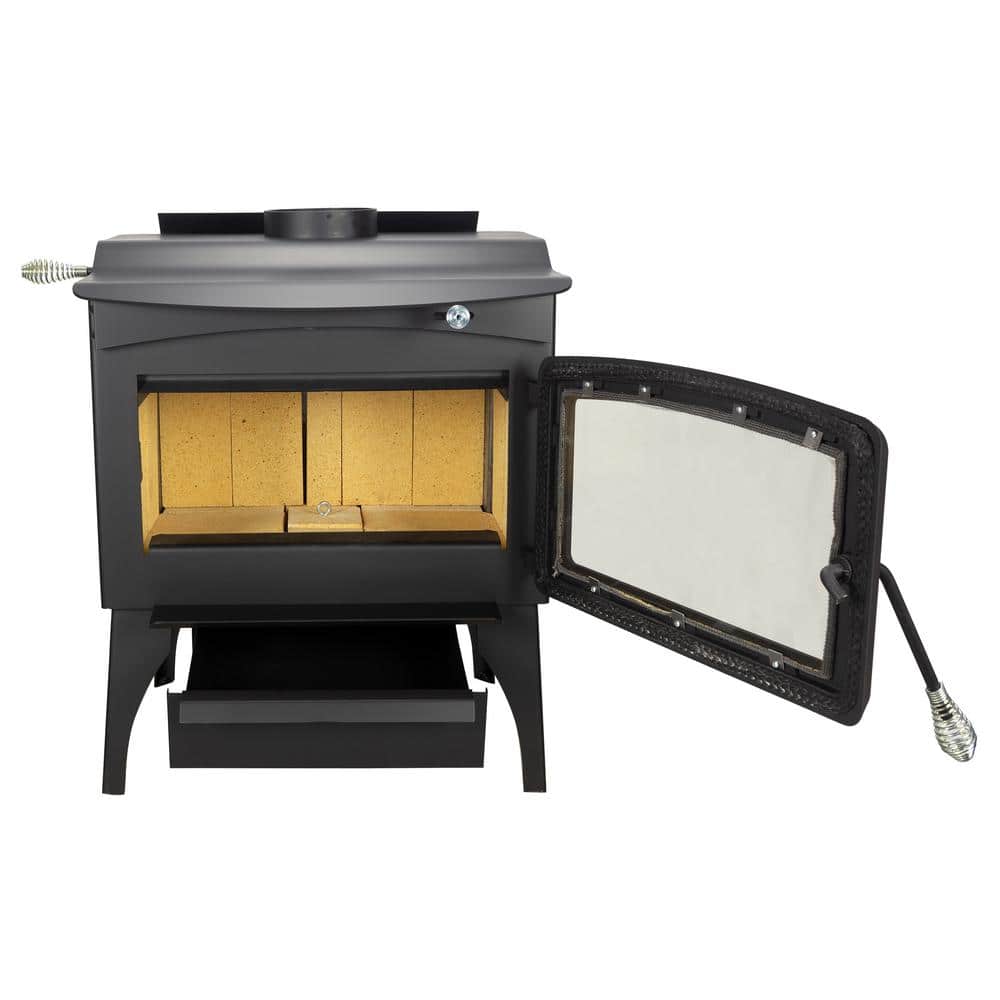 Pleasant Hearth Black Cast Iron Wood Burning Stove with Blower