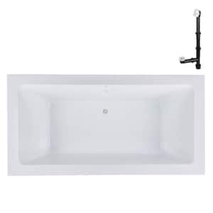 66 in. x 34 in. Rectangular Acrylic Soaking Drop-In Bathtub, with Center Drain in Glossy White