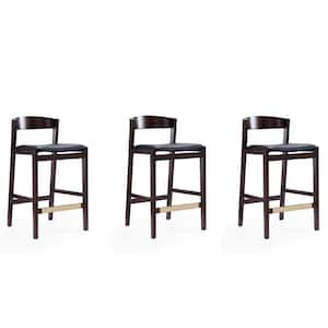 Klismos 36.75 in. Black and Dark Walnut Beech Wood Counter Height Bar Stool (Set of 3)