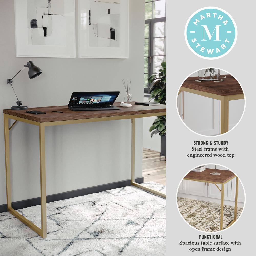 Walnut Top Polished Brass Frame Home Office Desk