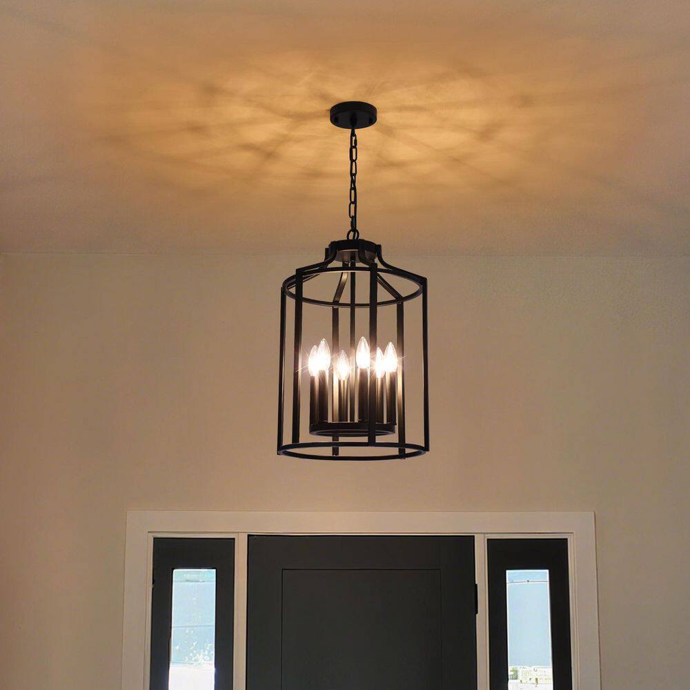 Industrial 6-Light Matte Black Lantern Cage Farmhouse Chandelier for Dining Room price history on PriceWatchPro