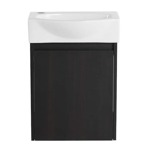 16 in. W Single Sink Freestanding Bath Vanity in Black with White Resin Top