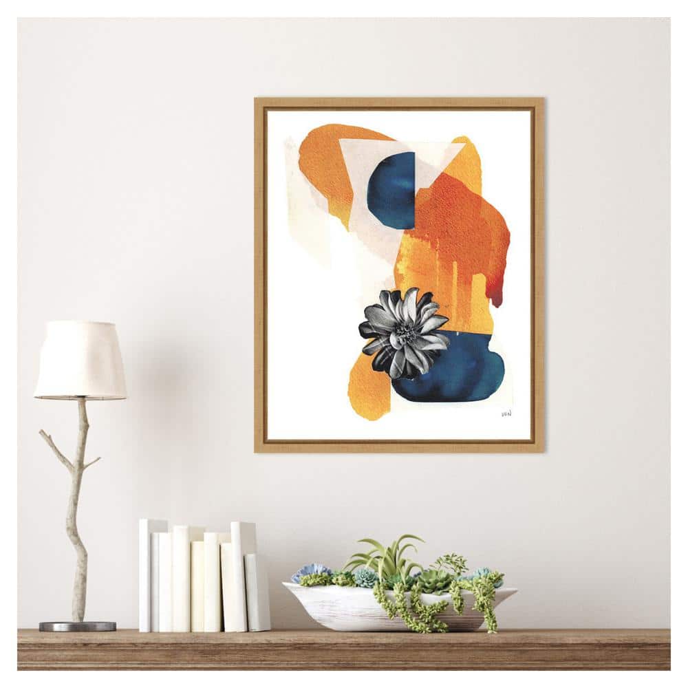 Lindsey Newman Abstract Orange and Blue Canvas Art with Maple Frame