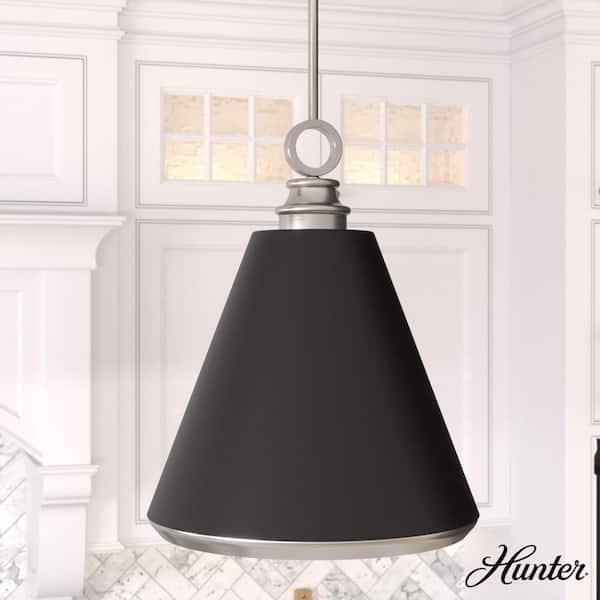 Hunter Klein 3-Light Brushed Nickel Island Pendant Light with Matte Black Metal Shade