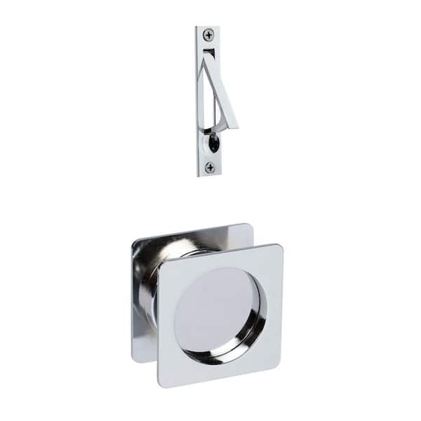 Contemporary Square Polished Chrome Hall, Closet Passage Sliding Pocket Door Lock