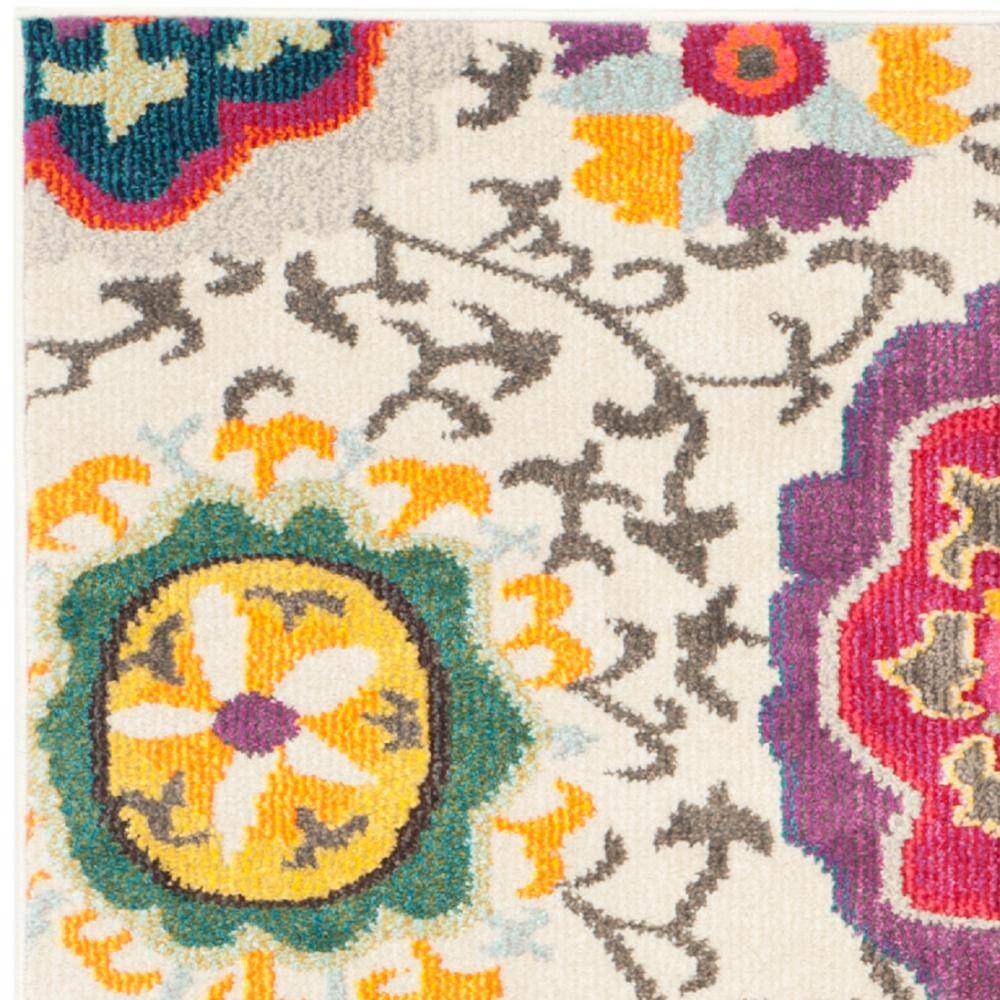 Ivory Floral Elegance 47" Synthetic Rectangular Rug