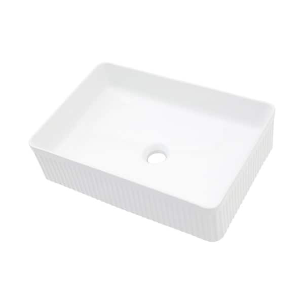 JimsMaison 20 in . Vessel Rectangular Bathroom Sink in White Ceramic