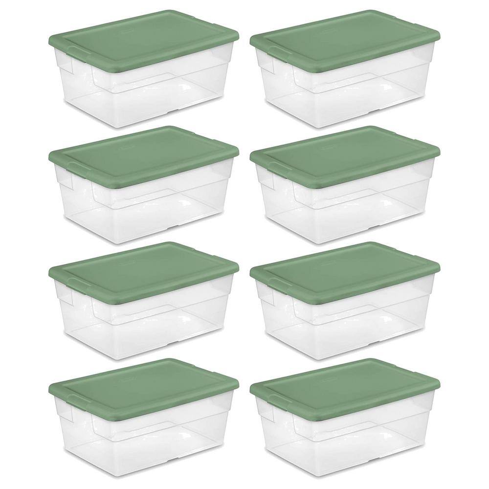 16 qt. Plastic Storage Box with Lid in Green and Clear (8-Pack)
