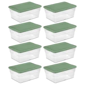 16 qt. Plastic Storage Box with Lid in Green and Clear (8-Pack)