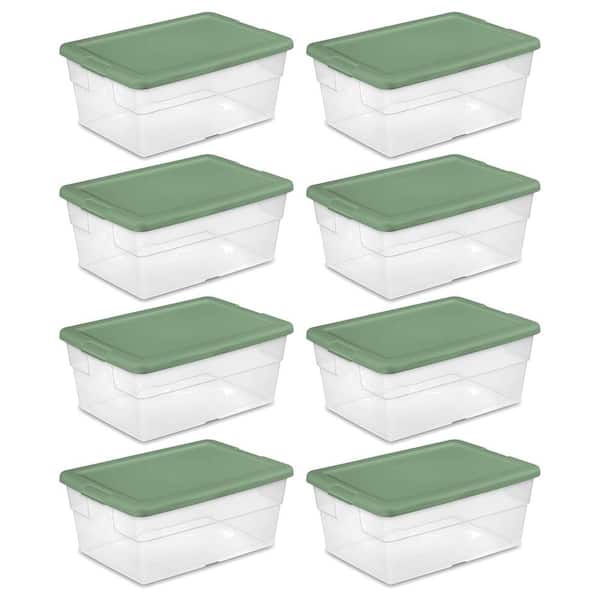 Sterilite 16 qt. Plastic Storage Box with Lid in Green and Clear (8-Pack)