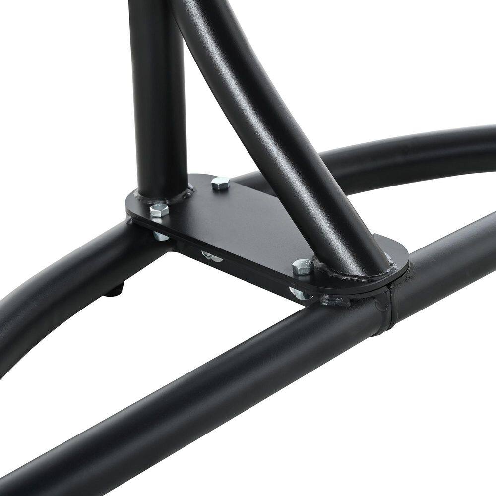Close-up of the black metal frame joints and bolts.