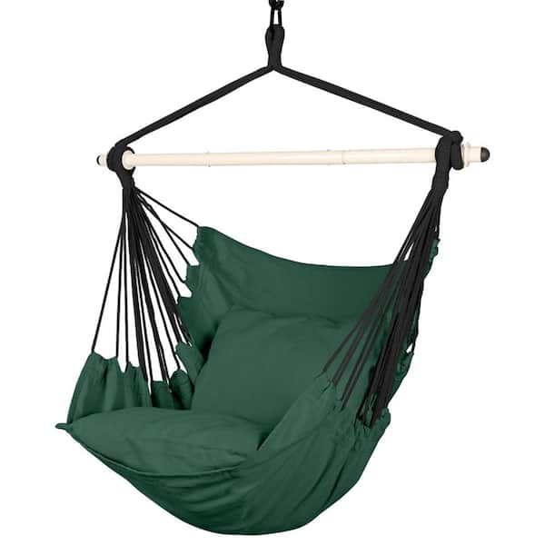 Hammock Chair Hanging Rope Swing, Max 500 lbs, 2 Cushions Included, Steel Spreader Bar with Anti-Slip Rings