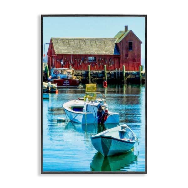 Stupell Industries Tranquil Boat Harbor by Graffi*tee Studios Black Framed Nature Giclee Art Print 24 in. x 16 in.