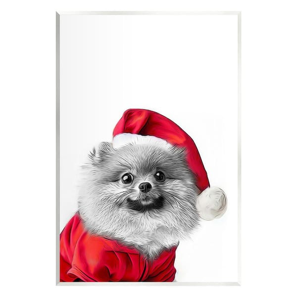 Stupell Industries Pomeranian in Santa Hat by Annalisa Latella 1-Piece Unframed Graphic Print Animal Poster Art Print 15 in. x 10 in.