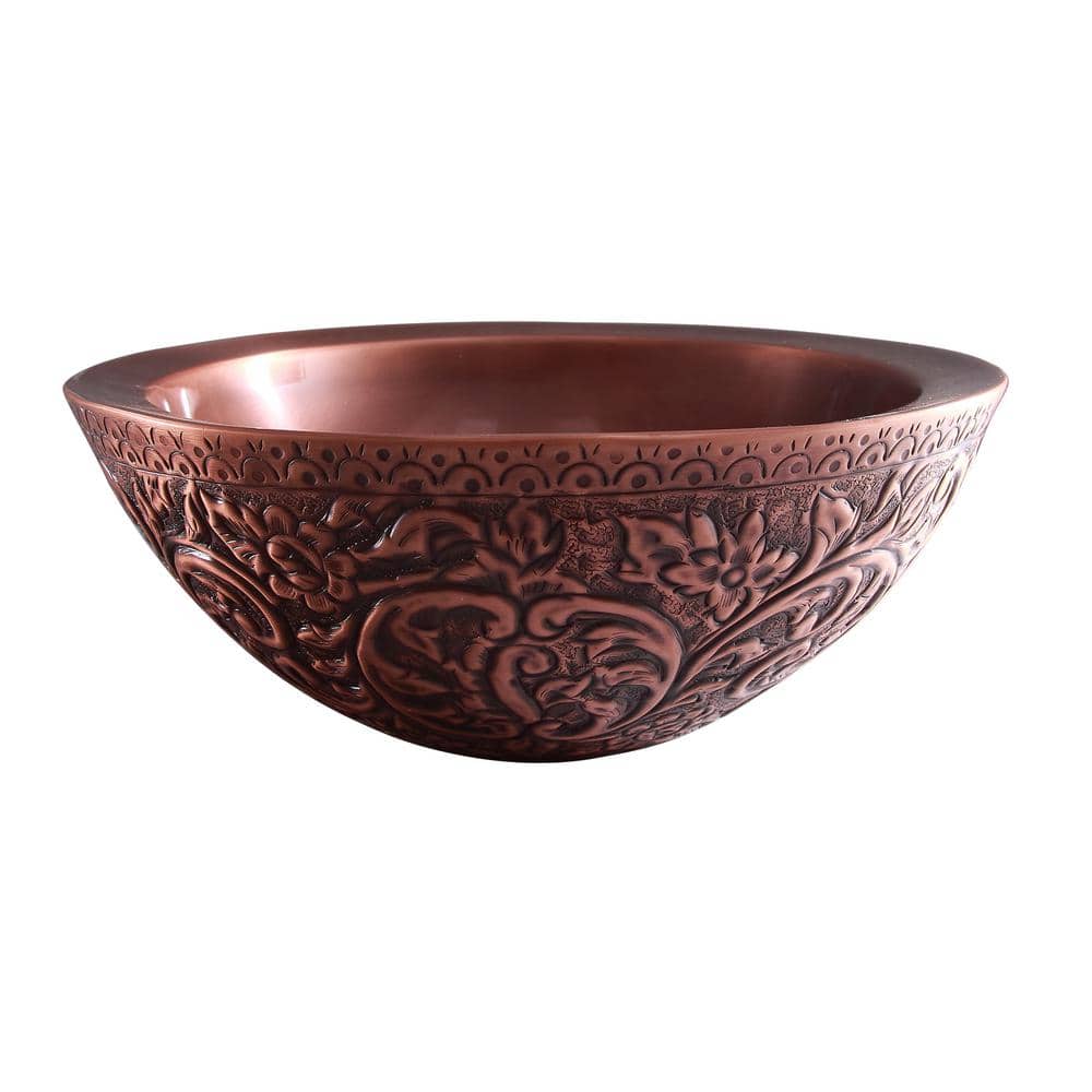 Akola 16'' Embossed Copper Round Vessel Sink