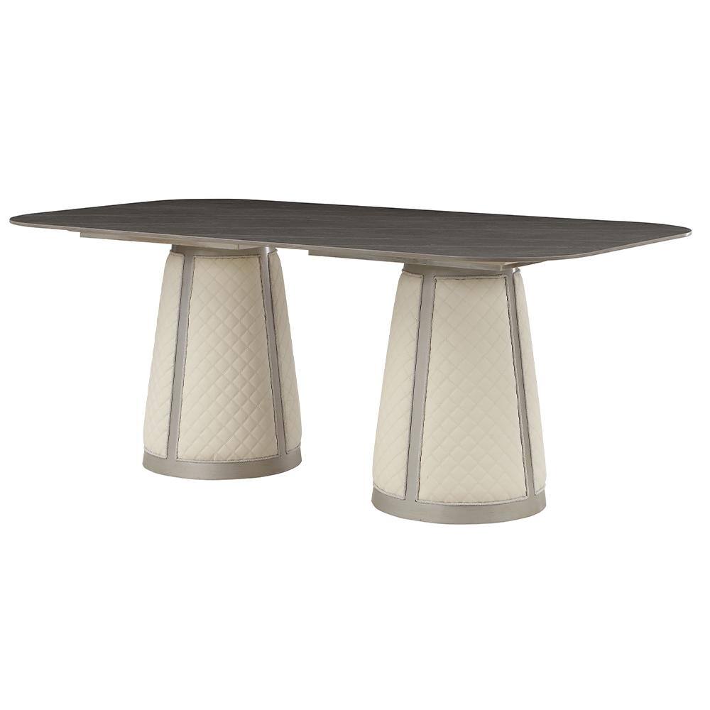 Champagne Finish Rectangular Dining Table with Sintered Stone Top