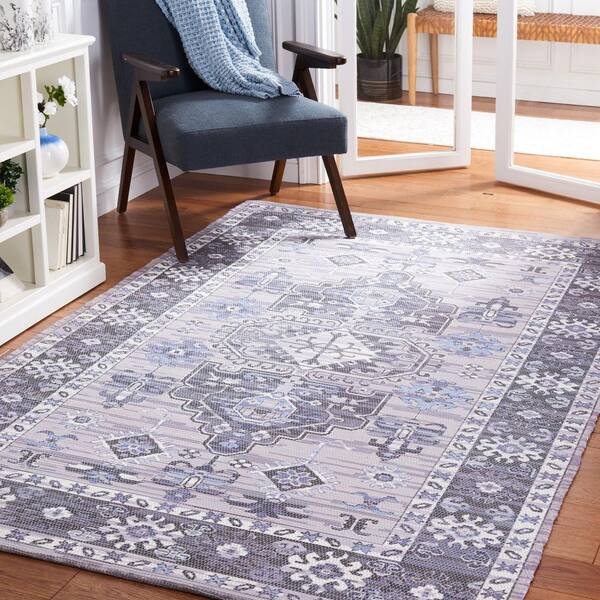 Saffron 3 ft. x 5 ft. Purple/Ivory Geometric Medallion Border Area Rug