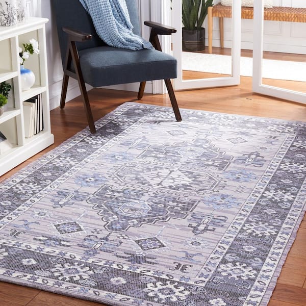 Saffron 5 ft. x 8 ft. Purple/Ivory Geometric Medallion Border Area Rug