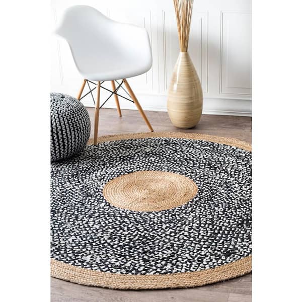 Lesha Natural Fiber Jute Black Doormat 3 ft. x 5 ft. Oval Rug