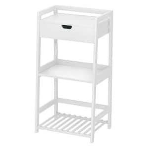 16.54 in. W x 31.1 in. H x 11.81 in. D 3-Tier Rectangular Bamboo Bathroom Storage Ladder Shelf with Drawer in White