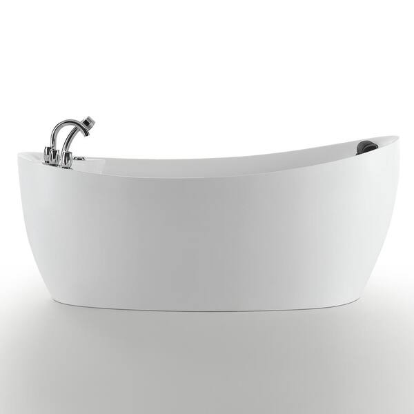 Empava Modern 34.2-in x 67-in White Acrylic Oval Freestanding Whirlpool Tub  with Faucet, Hand Shower and Drain (Center Drain) at