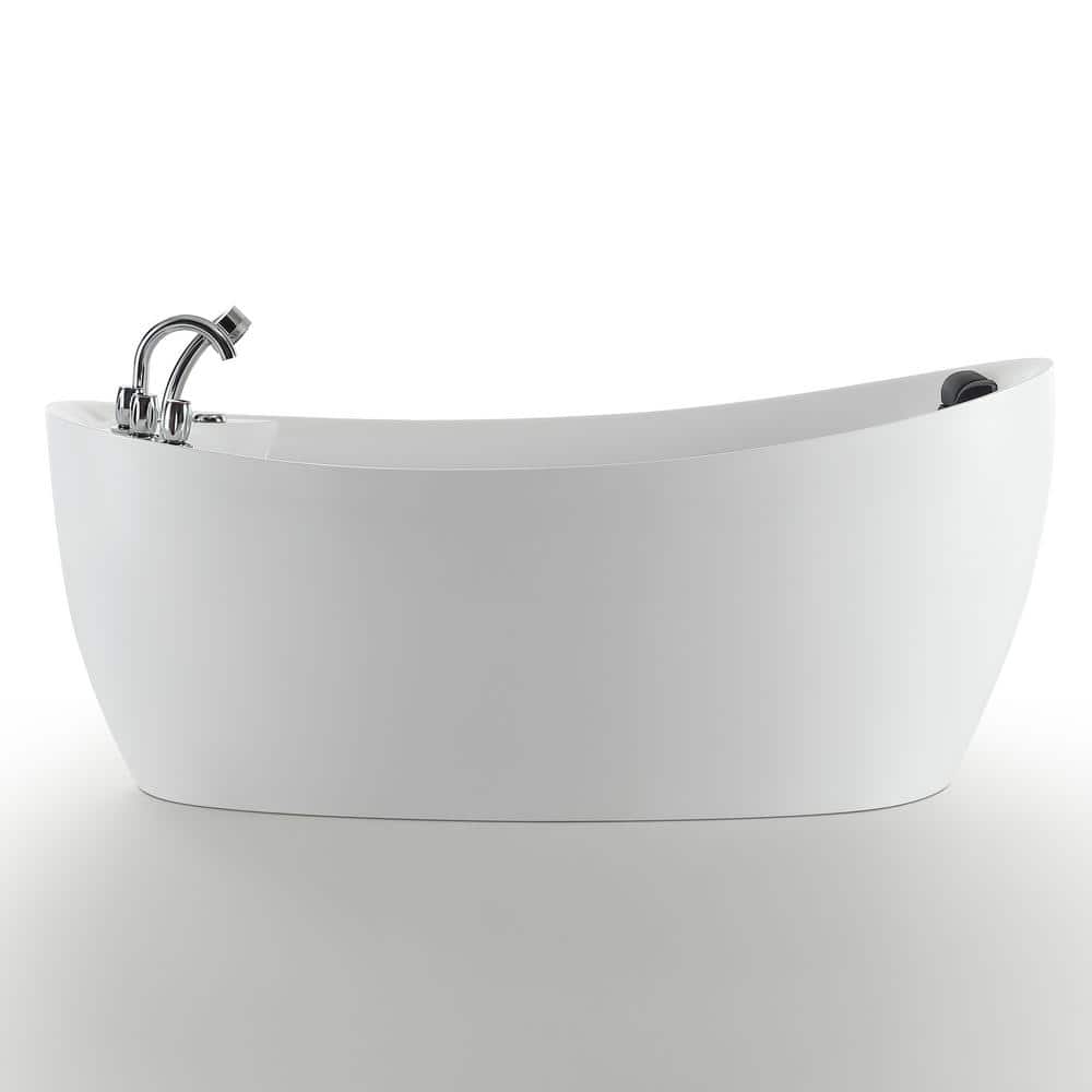 67'' White Acrylic Freestanding Whirlpool Bathtub with Faucet