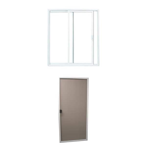 70 Series 72 in. x 80 in. White Vinyl Sliding Patio Door with Low-E Glass and 35.5 in. x 77.875 in. Aluminum Screen