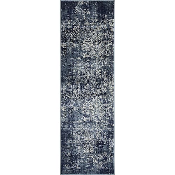 LOOMAKNOTI Aysal Armilli Blue 2 ft. x 6 ft. 7 in. Geometric Polypropylene Indoor Area Rug