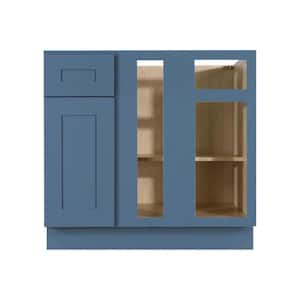 Lancaster Medium Blue Plywood Shaker Stock Assembled Blind Corner Kitchen Cabinet (36 in. W x 34.5 in. H x 24 in. D)