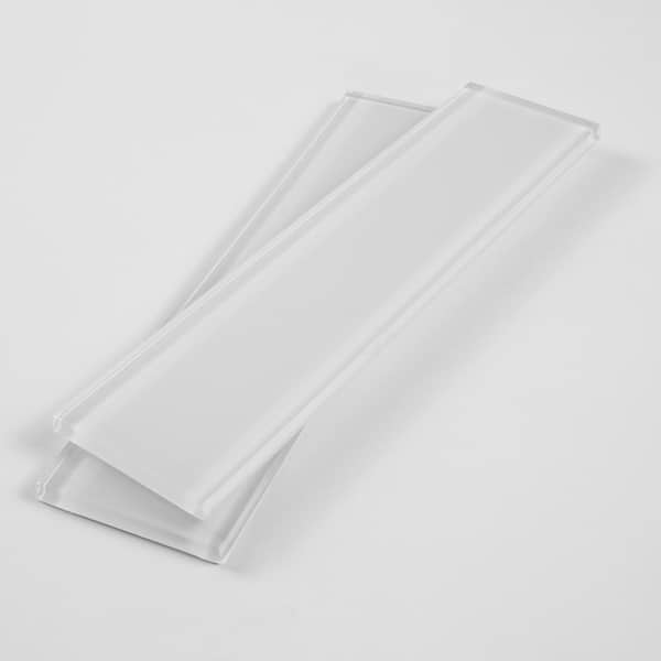 2 in. x 8 in. Soft Ivory Gloss Glass Subway Tile Sample